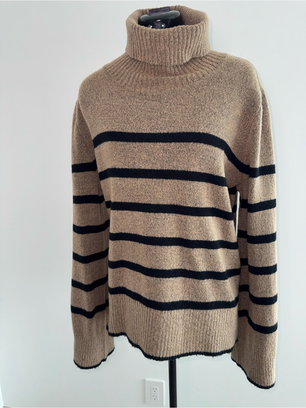 Altar'd State Taupe and Black Striped Turtleneck Sweater